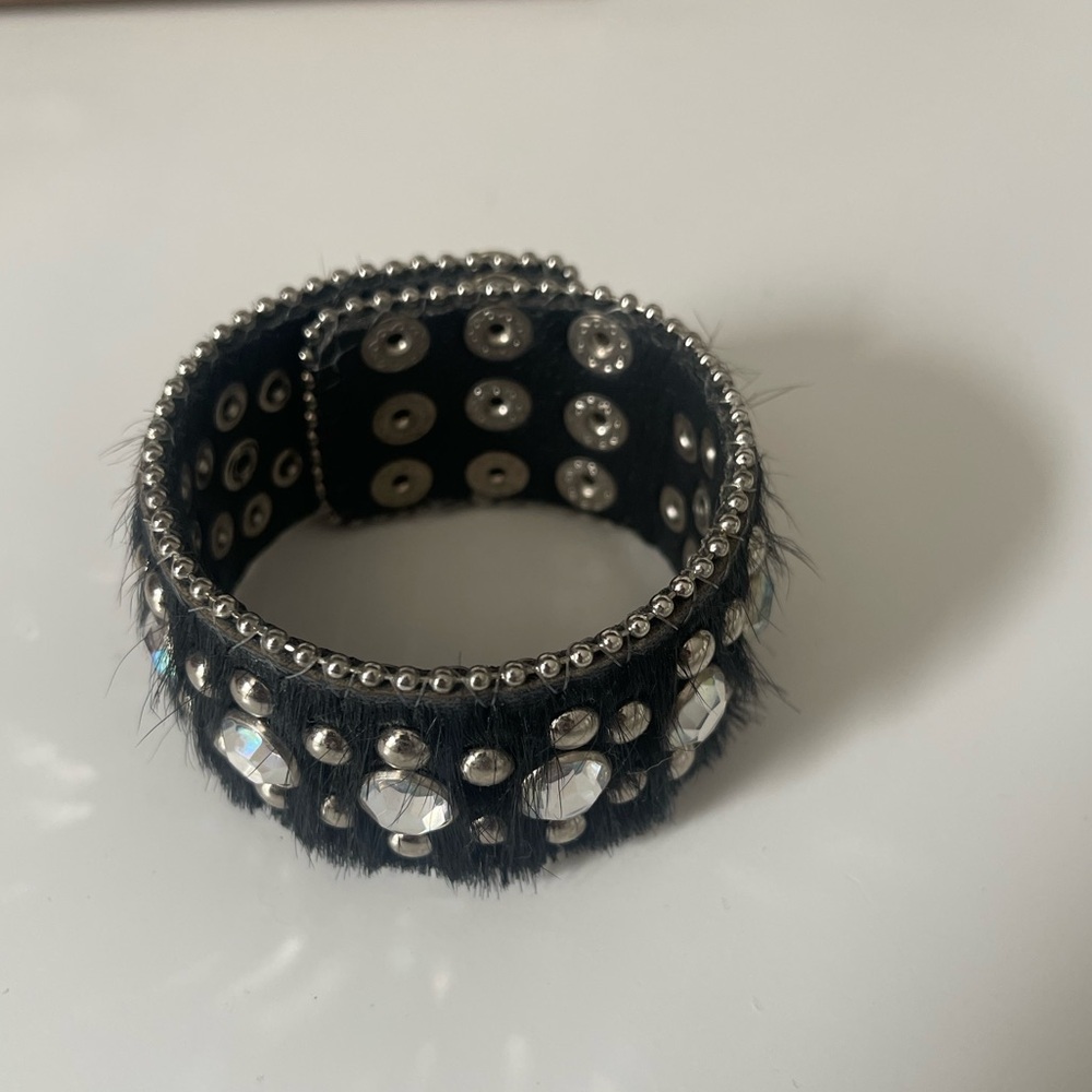 COPY - "Cowhide" "leather" rhinestone cuff adjustable
